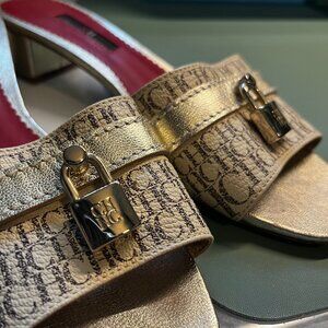 AUTHENTIC CAROLINA HERRERA Matryoshka Locked 45 Canvas Slides in Beige – Size 36